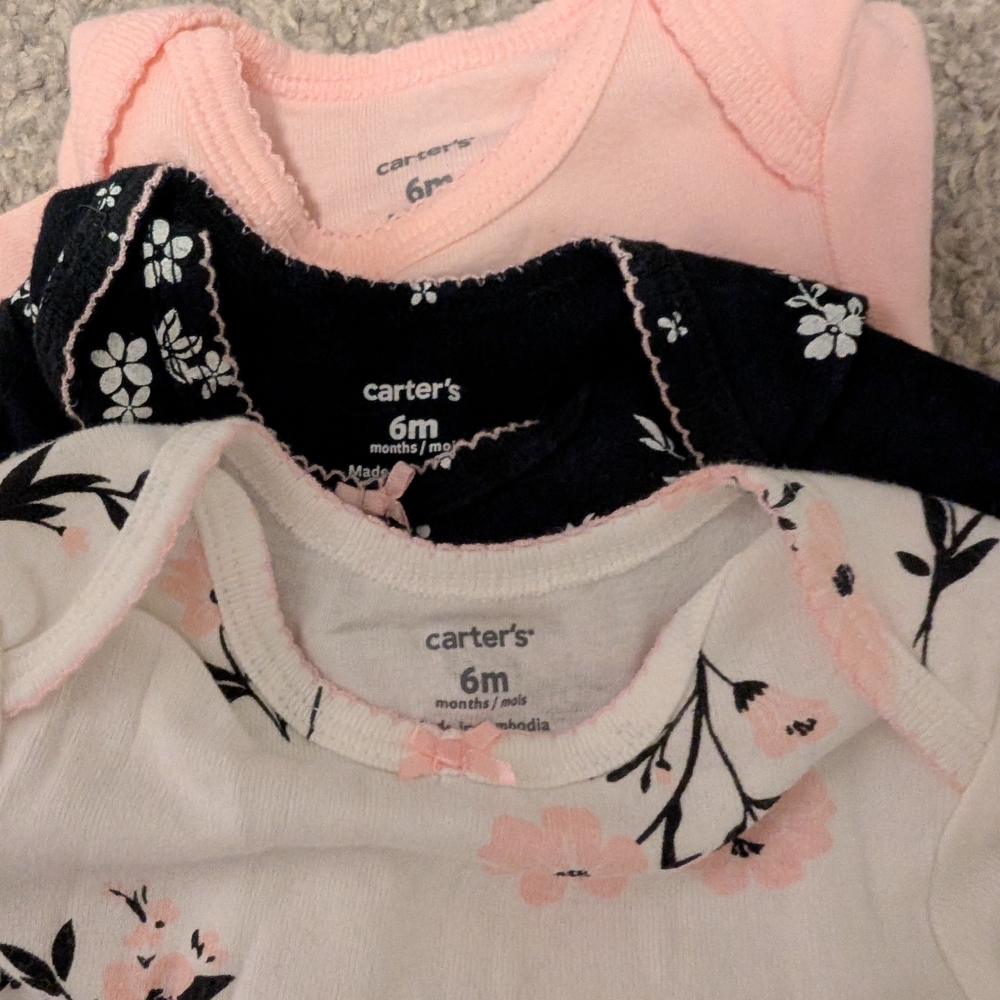 3 For $18 Carter's Pink, Black, and White Baby Bodysuits Set - Picture 10 of 12